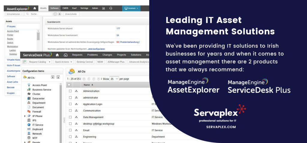 Leading IT Asset Management Solutions Ireland - AssetExplorer ServiceDesk Plus Servaplex