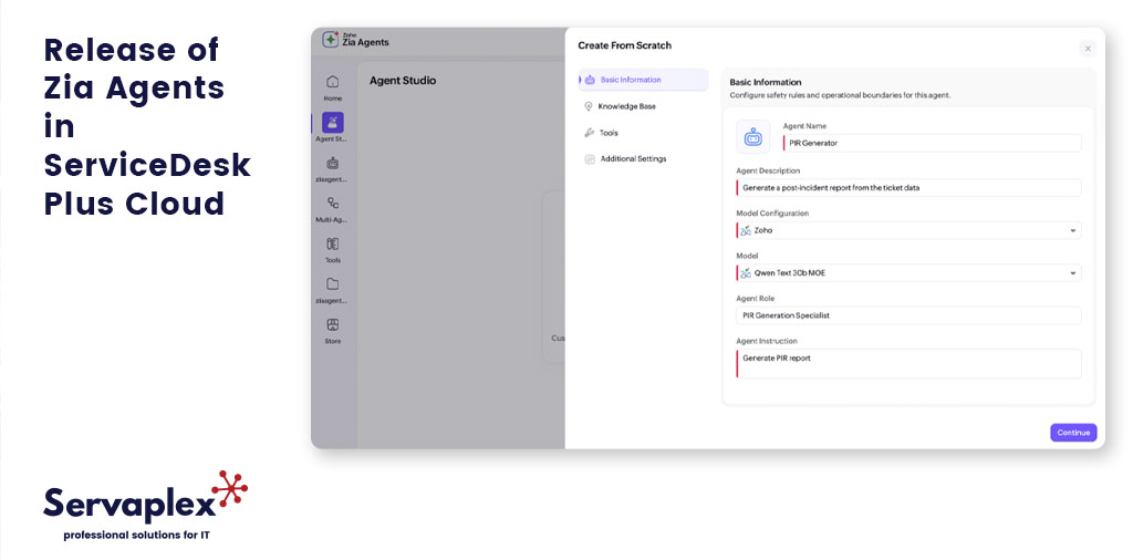 Release of Zia Agents in ServiceDesk Plus Cloud - Servaplex