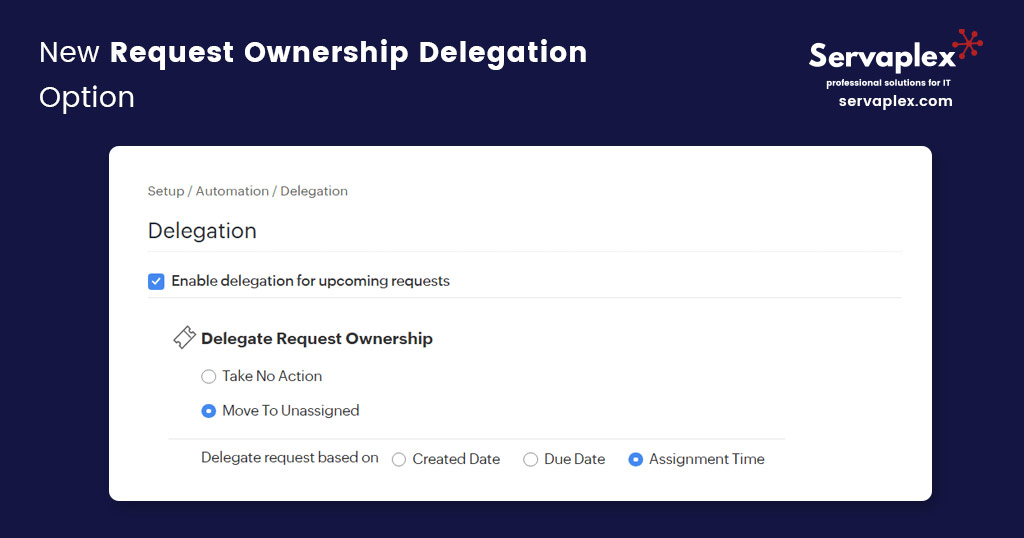 New Request Delegation Ownership Option - Servaplex